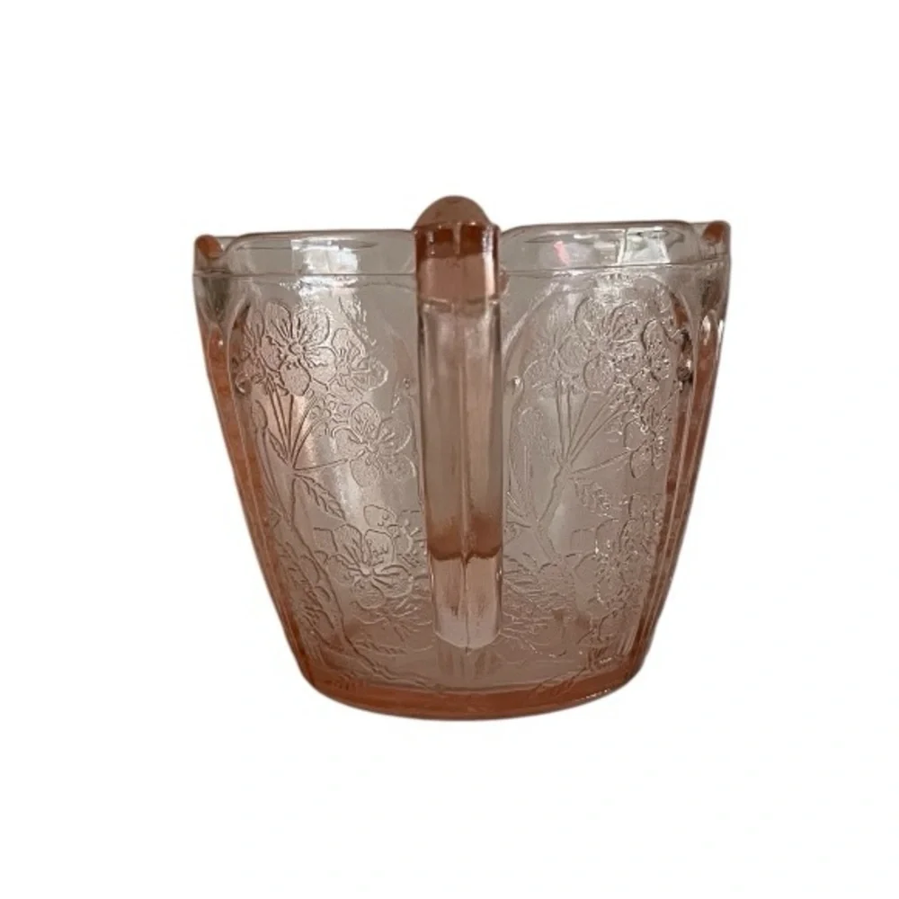 Vintage Pink Depression Glass Cherry Blossom Open Sugar